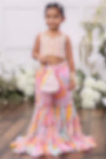 Pink Georgette Printed & Embroidered Sharara Set For Girls by Tinsel Kids at Pernia's Pop Up Shop