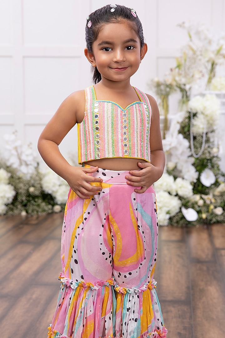 Pink Georgette Printed & Embroidered Sharara Set For Girls by TAMASHA at Pernia's Pop Up Shop