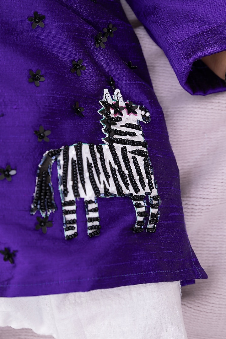 Deep Purple Silk Printed & Embroidered Kurta Set For Boys by TAMASHA at Pernia's Pop Up Shop