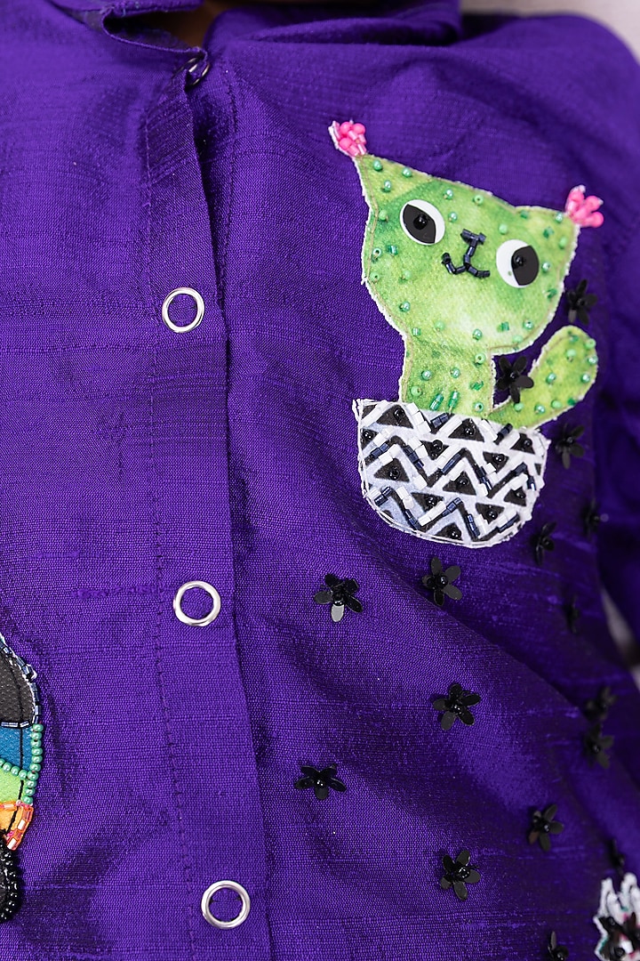 Deep Purple Silk Printed & Embroidered Kurta Set For Boys by TAMASHA at Pernia's Pop Up Shop