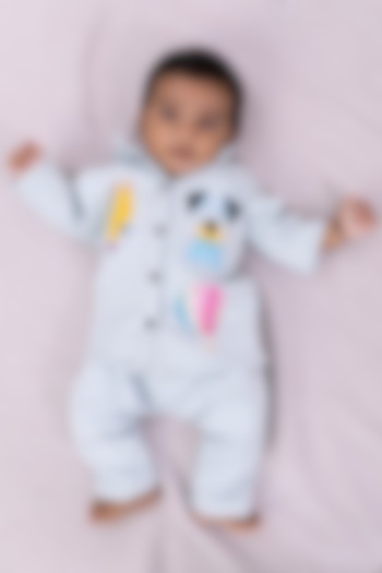 Light Blue Silk Printed & Embroidered Kurta Set For Boys by Tinsel Kids at Pernia's Pop Up Shop