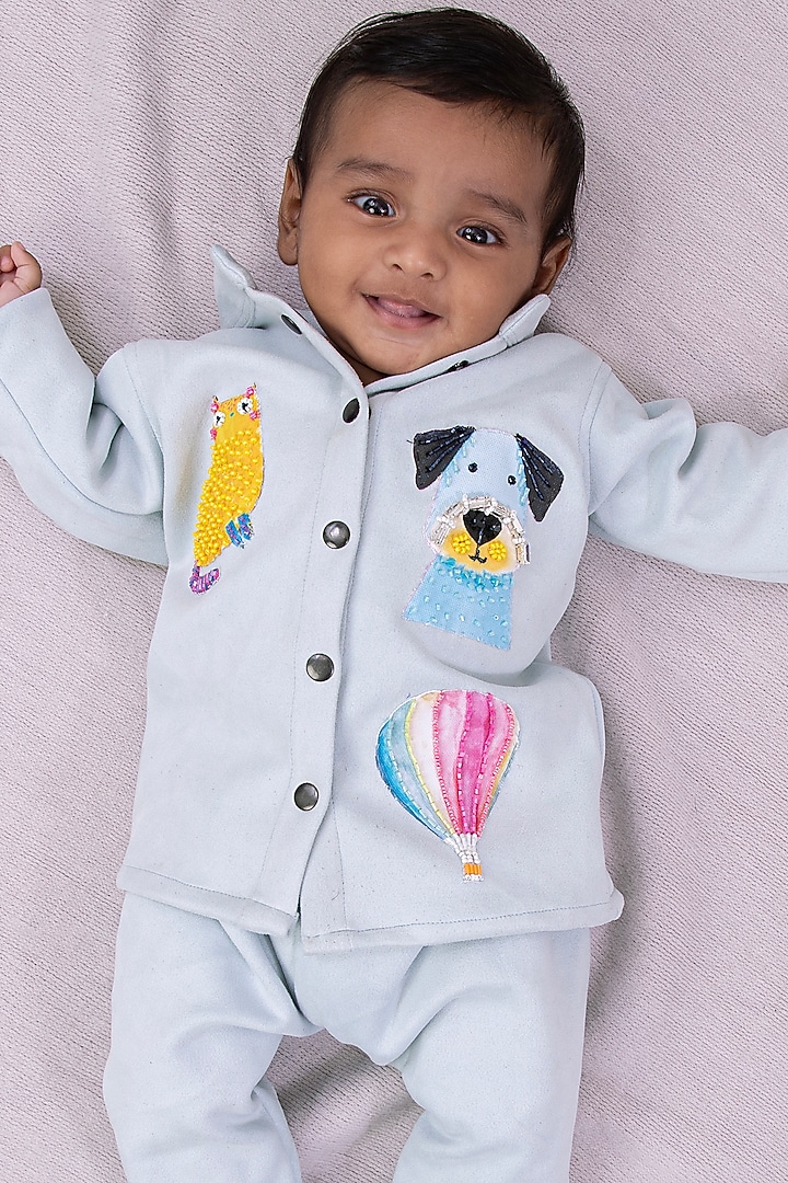 Light Blue Silk Printed & Embroidered Kurta Set For Boys by TAMASHA at Pernia's Pop Up Shop