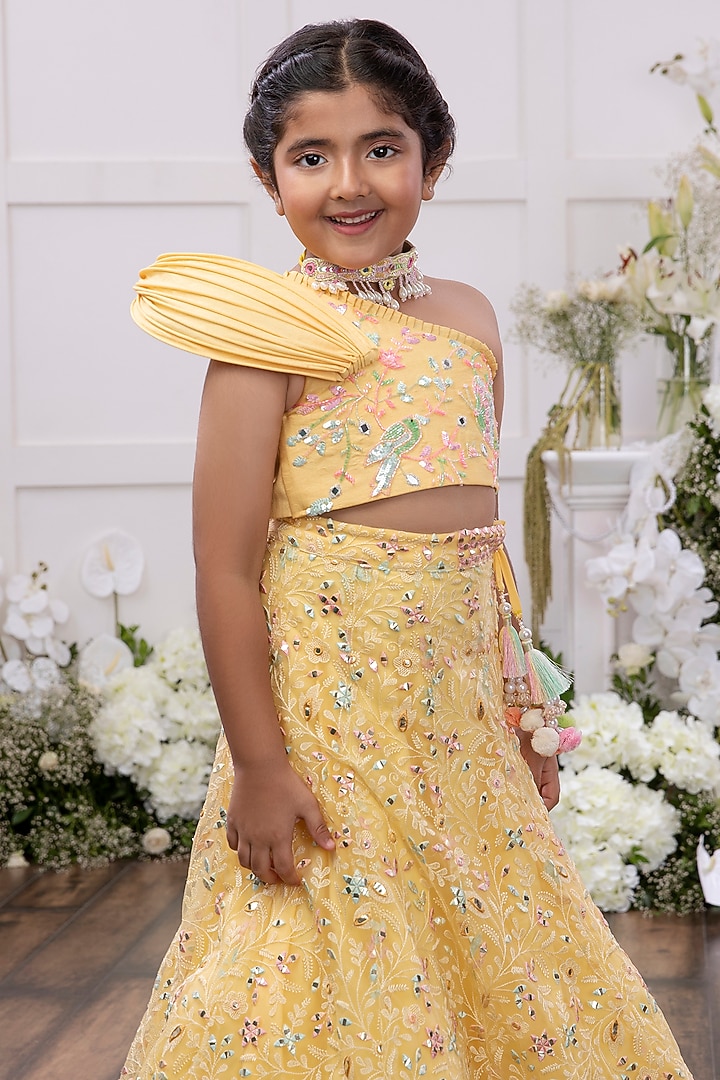 Yellow Net Embroidered Lehenga Set For Girls by TAMASHA at Pernia's Pop Up Shop