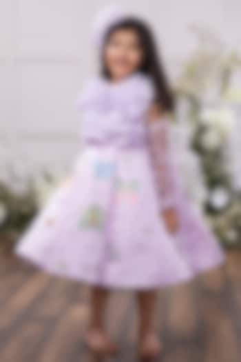 Lavender Silk Embroidered Dress For Girls by Tinsel Kids at Pernia's Pop Up Shop