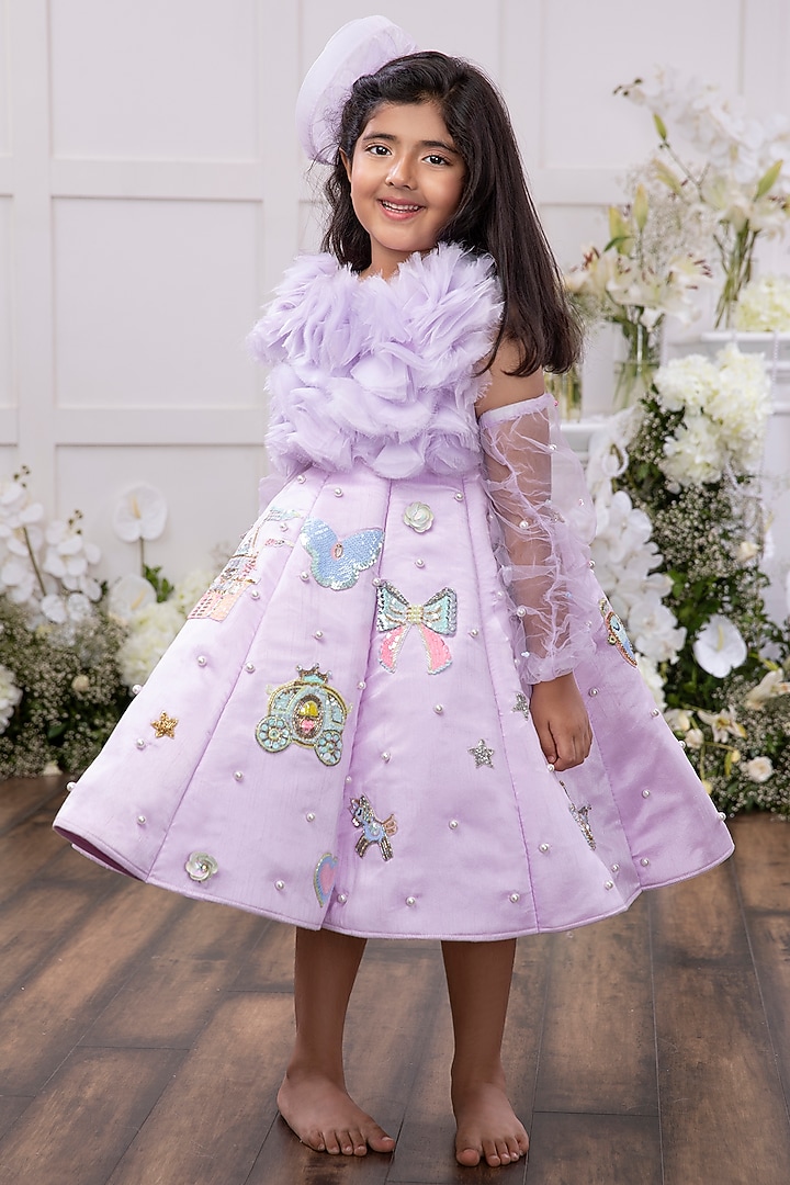 Lavender Silk Embroidered Dress For Girls by Tinsel Kids at Pernia's Pop Up Shop