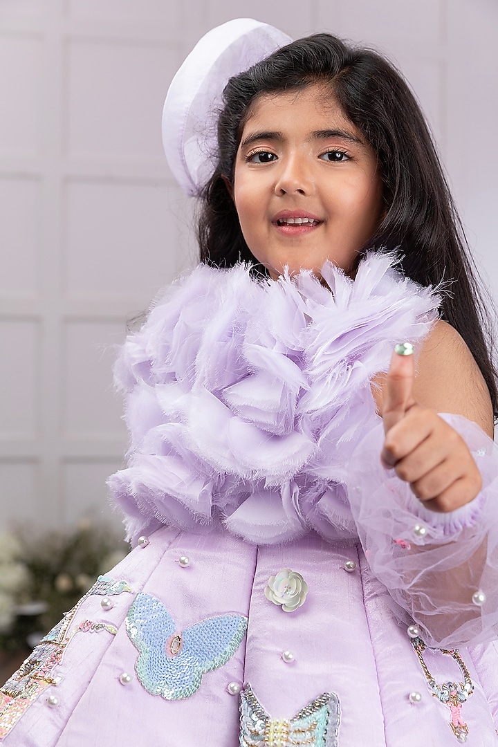 Lavender Silk Embroidered Dress For Girls by TAMASHA at Pernia's Pop Up Shop