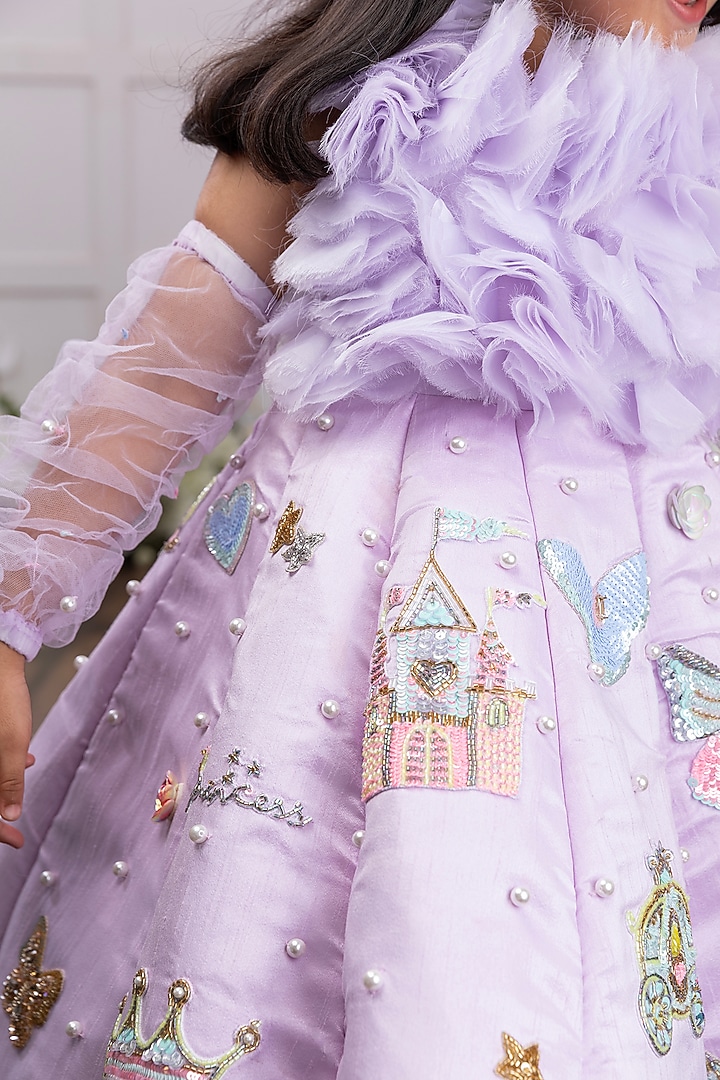 Lavender Silk Embroidered Dress For Girls by TAMASHA at Pernia's Pop Up Shop