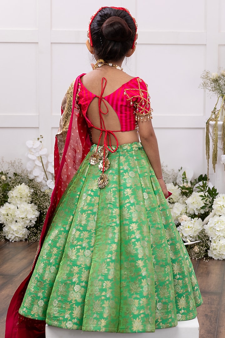 Green Banarasi Silk Embroidered Lehenga Set For Girls by TAMASHA at Pernia's Pop Up Shop