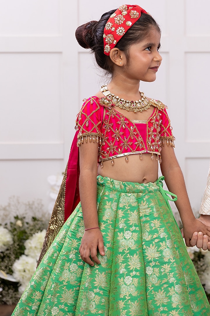 Green Banarasi Silk Embroidered Lehenga Set For Girls by TAMASHA at Pernia's Pop Up Shop