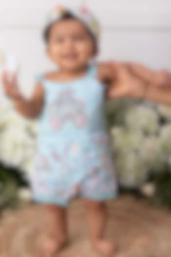 Pastel Blue Silk Embellished Romper For Girls by Tinsel Kids at Pernia's Pop Up Shop