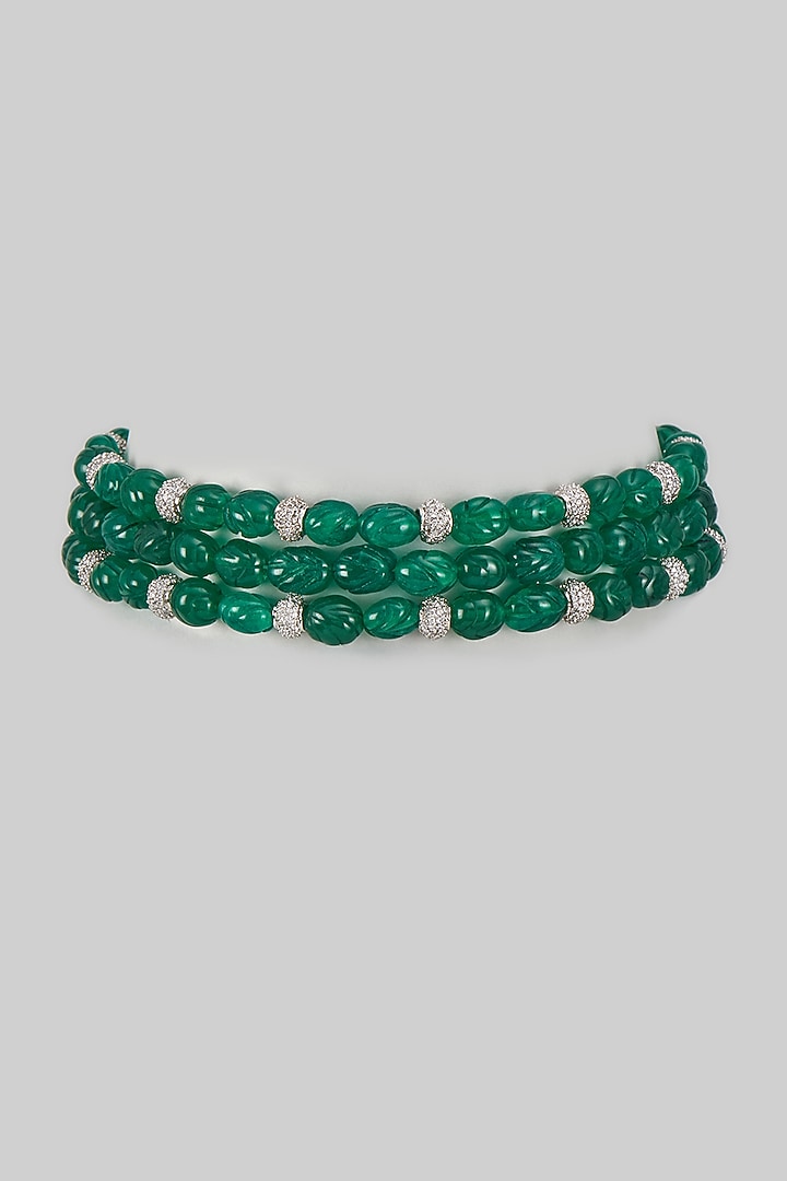 White Rhodium Finish Emerald & Sapphire Beaded Choker Necklace by Tanzila Rab at Pernia's Pop Up Shop