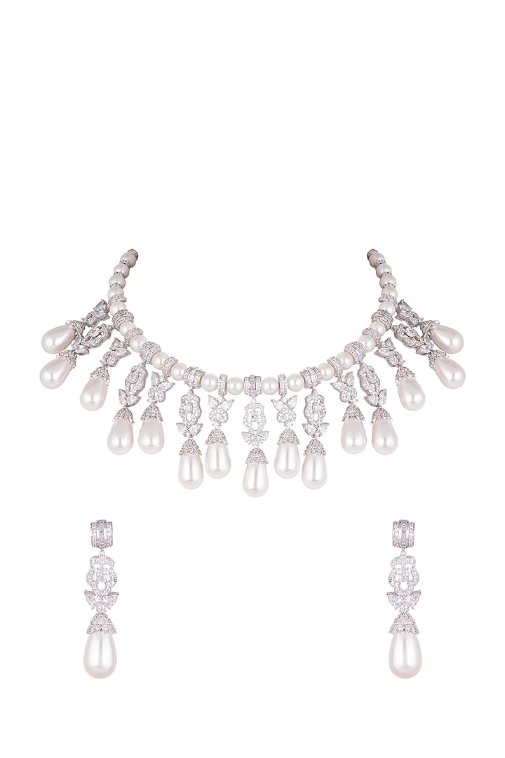 Gold Plated White Sapphire Necklace Set by Tanzila Rab
