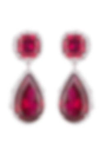 White Finish Ruby Cocktail Drop Earrings by Tanzila Rab