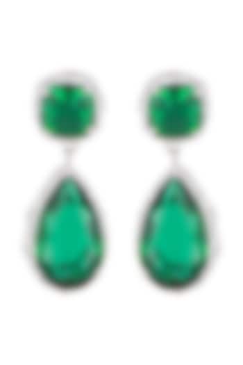 White Finish Emerald & White Sapphire Earrings by Tanzila Rab