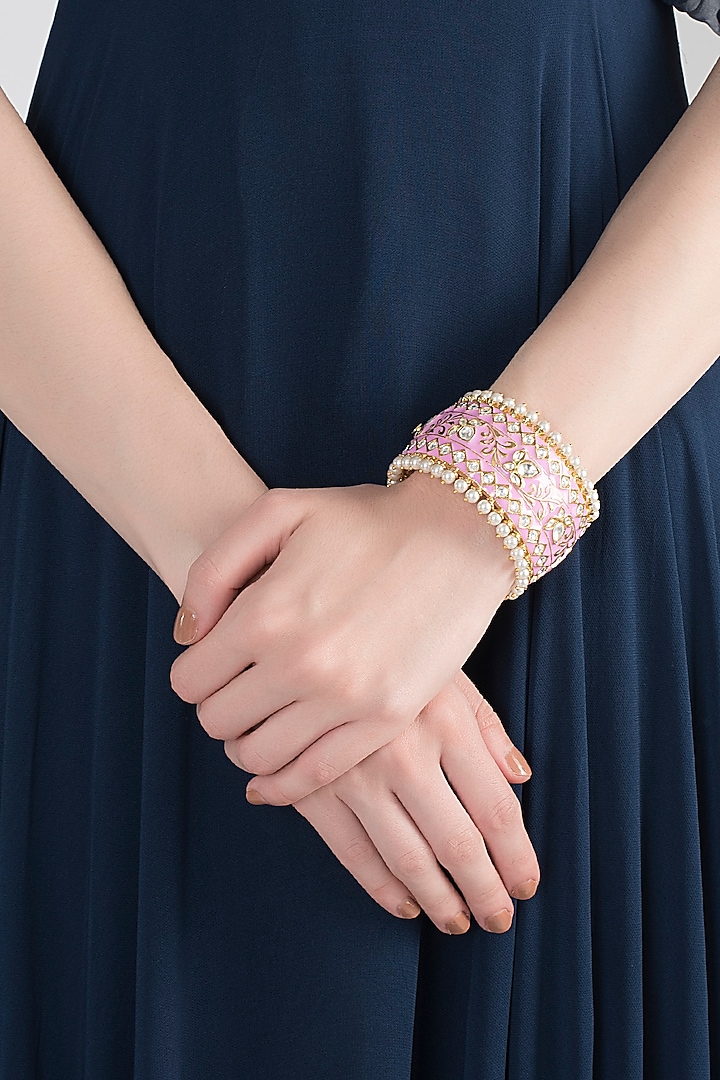 Gold Plated Meenakari Openable Cuff by Tanzila Rab at Pernia's Pop Up Shop
