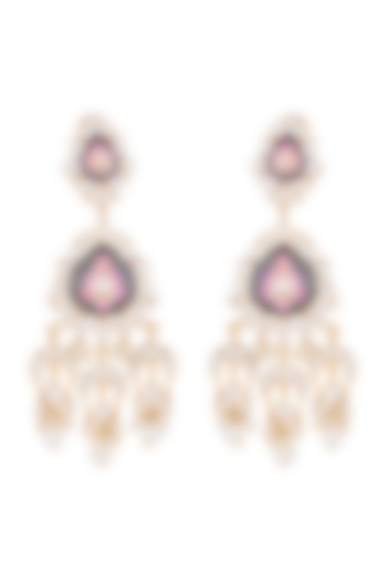 Gold Plated Meenakari Pearl & Kundan Earrings by Tanzila Rab