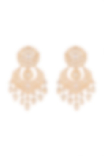 Gold Plated Meenakari Pearl Chandbali Earrings by Tanzila Rab