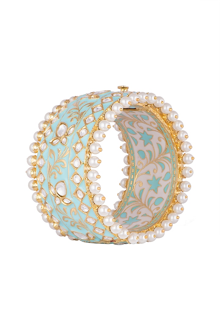 Gold Plated Meenakari Kundan & Pearls Openable Cuff by Tanzila Rab at Pernia's Pop Up Shop