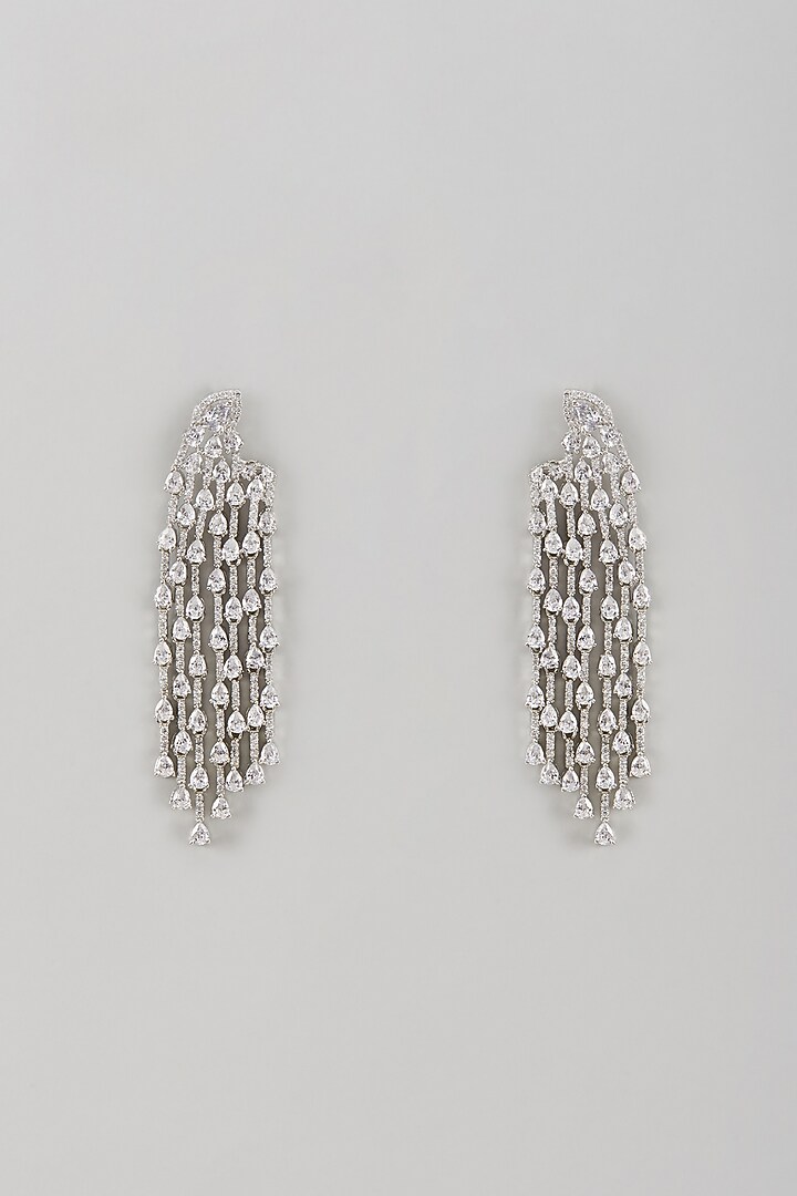 White Rhodium Finish Sapphire Dangler Earrings In Sterling Silver by Tanzila Rab at Pernia's Pop Up Shop