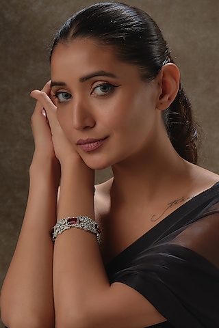 White Rhodium Finish Sapphire & Ruby Bracelet In Sterling Silver by Tanzila Rab