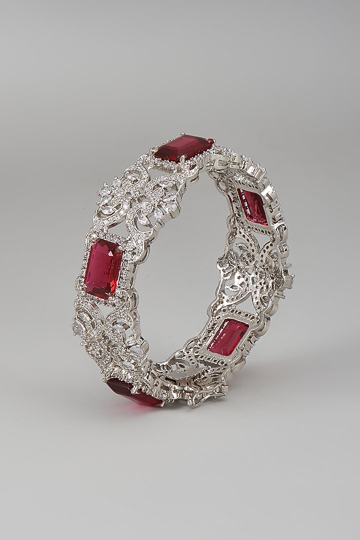 White Rhodium Finish Sapphire & Ruby Bracelet In Sterling Silver by Tanzila Rab at Pernia's Pop Up Shop