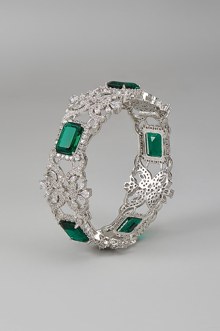 White Rhodium Finish Emerald & Sapphire Bracelet In Sterling Silver by Tanzila Rab at Pernia's Pop Up Shop