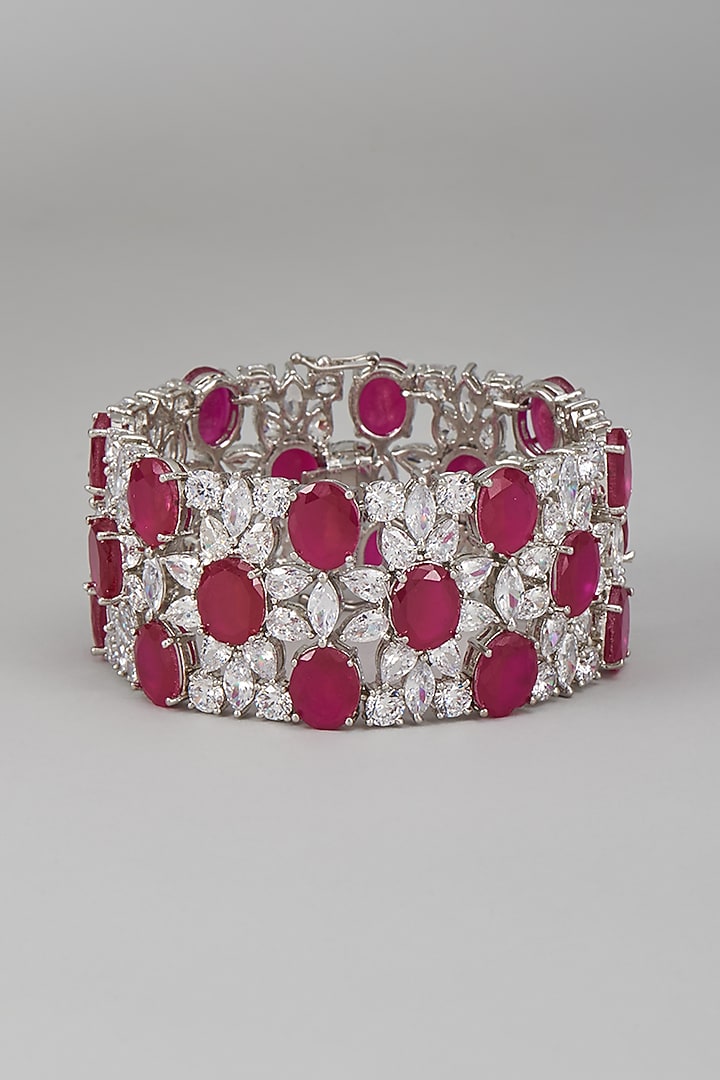 White Rhodium Finish Ruby & Sapphire Bracelet In Sterling Silver by Tanzila Rab at Pernia's Pop Up Shop