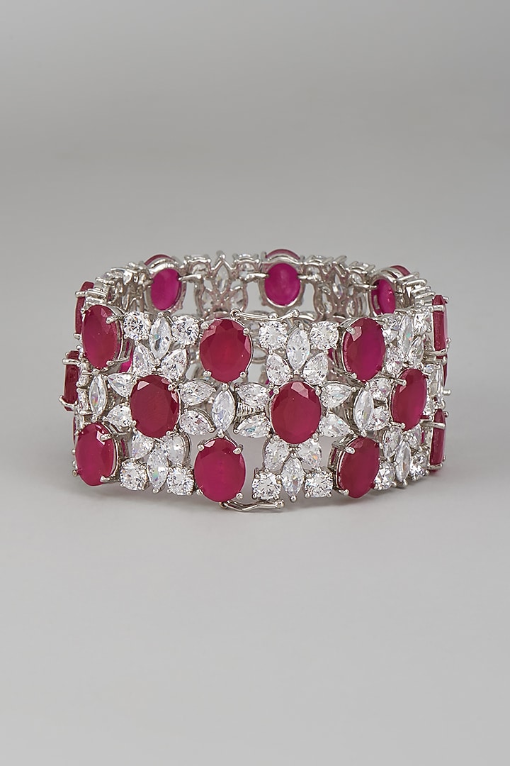 White Rhodium Finish Ruby & Sapphire Bracelet In Sterling Silver by Tanzila Rab at Pernia's Pop Up Shop