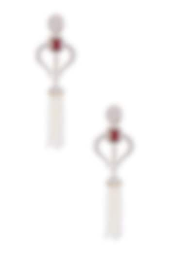 Rhodium and Gold Dual Finish White Sapphire and Ruby Tassle Earrings by Tanzila Rab