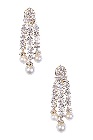 Rhodium and Gold Dual Finish Marquise Sapphire and Pearl Earrings by Tanzila Rab