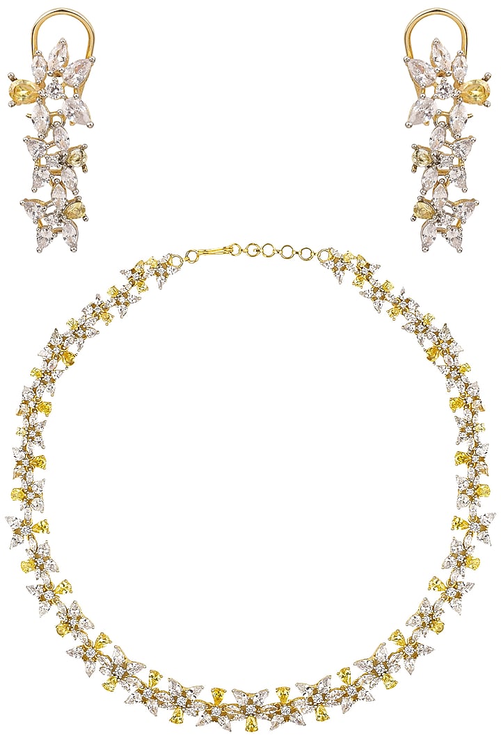 Tanzila Rab presents Gold and silver finish sapphire necklace set available only at Pernia's Pop Up Shop.