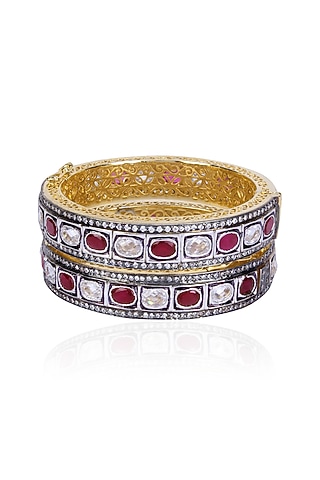 Set of Rhodium Finish Ruby and White Sapphire Bangles by Tanzila Rab
