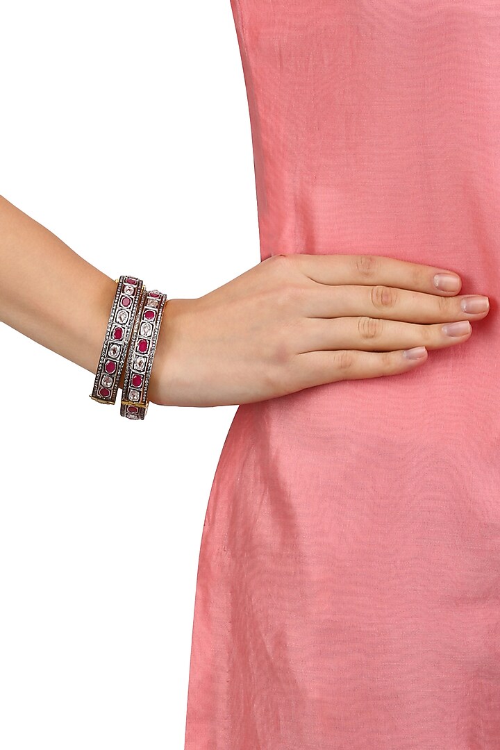 Tanzilla presents Set of Rhodium finish ruby and white sapphire bangles available only at Pernia's Pop Up.