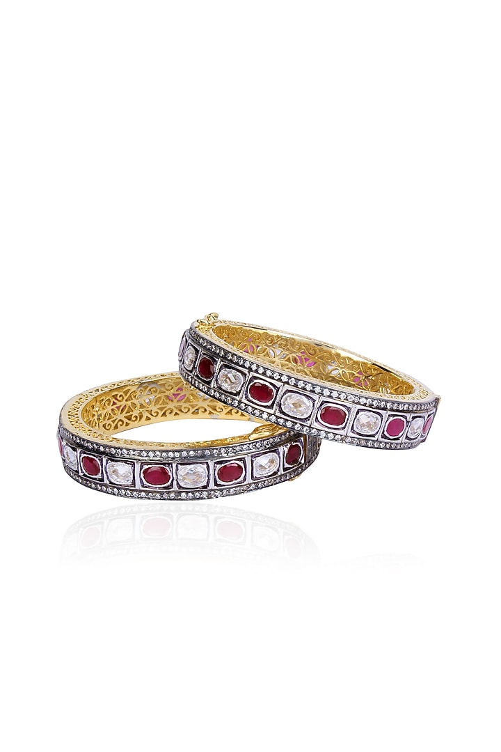 Tanzilla presents Set of Rhodium finish ruby and white sapphire bangles available only at Pernia's Pop Up.