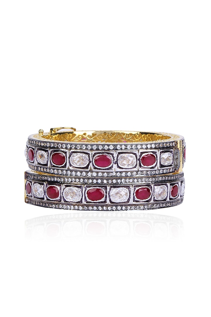Tanzilla presents Set of Rhodium finish ruby and white sapphire bangles available only at Pernia's Pop Up.