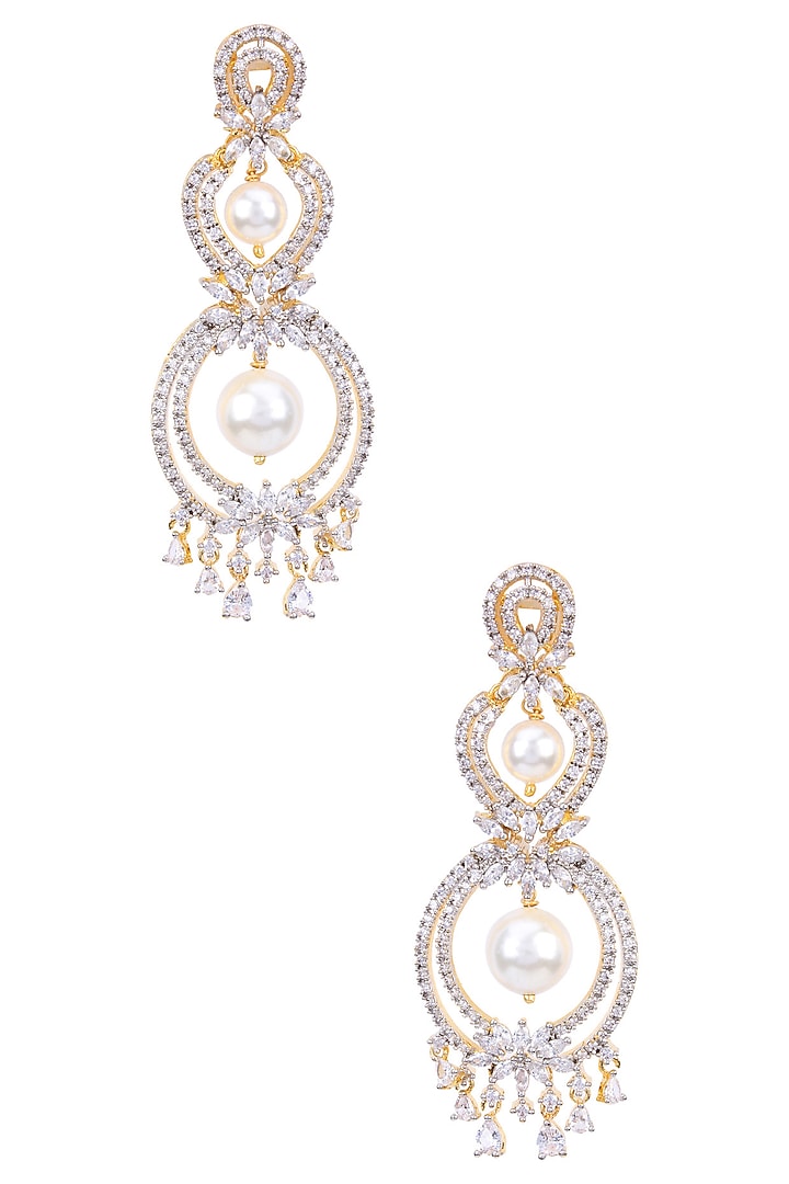 Tanzilla presents Dual polish white sapphire and pearls earrings available only at Pernia's Pop Up.