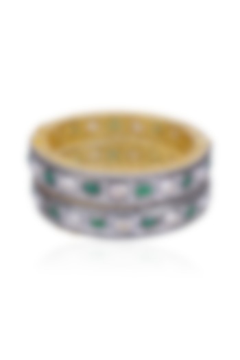 Tanzilla presents Set of Rhodium finish emerald and white sapphire bangles available only at Pernia's Pop Up.