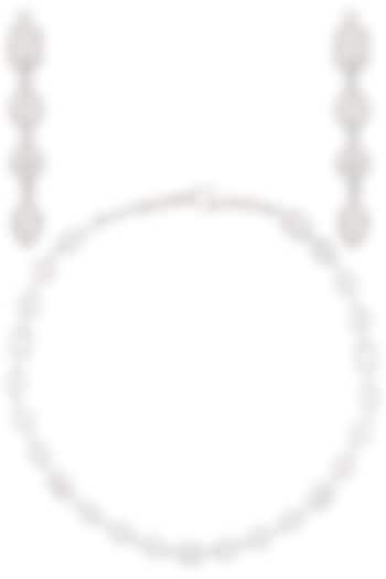 White Gold Finish Sapphire Single String Necklace Set by Tanzila Rab