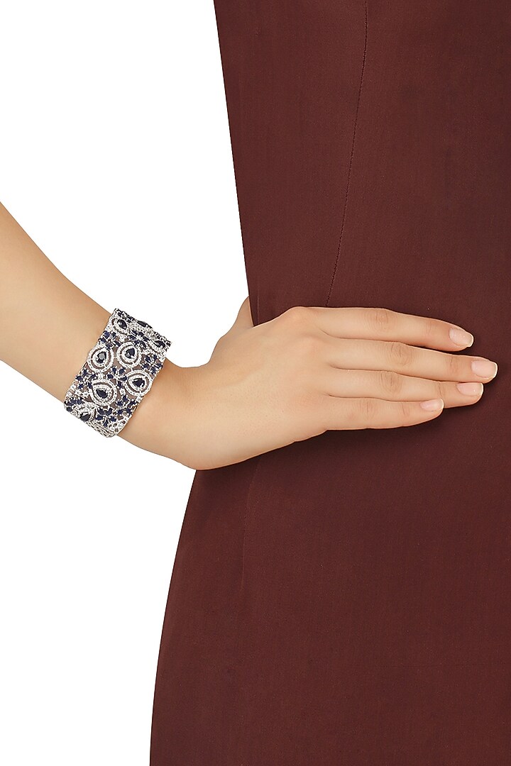 Tanzila Rab presents White Gold Finish Blue Sapphire Cuff setavailable only at Pernia's Pop Up Shop.