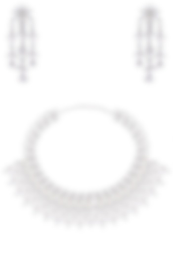 White Finish Sapphire Adjustable Necklace Set by Tanzila Rab