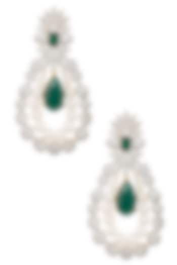 White and Gold Dual Finish Emerald and White Sapphire Earrings by Tanzila Rab