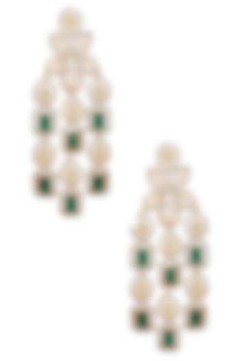 White and Gold Dual Finish Emerald and Sapphires Earrings by Tanzila Rab