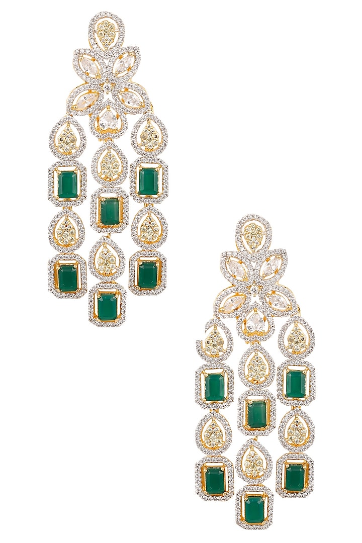 White and Gold Dual Finish Emerald and Sapphires Earrings by Tanzila Rab