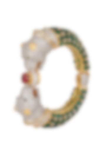 Gold Finish Emeralds Double Panther Hand Cuff by Tanzila Rab