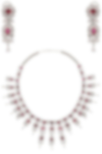 Tanzila Rab presents Rhodium finish ruby and white sapphire necklace set available only at Pernia's Pop Up Shop.