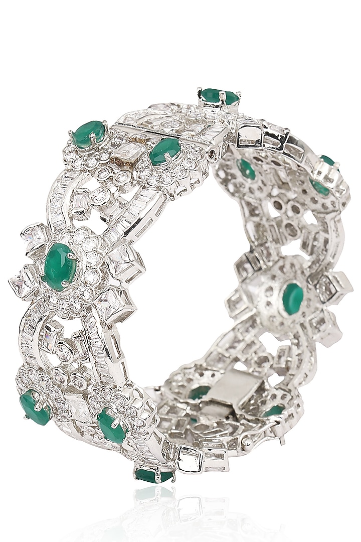 Rhodium Finish Emerald and White Sapphire Bracelet by Tanzila Rab