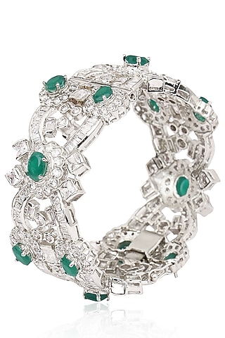 Rhodium Finish Emerald and White Sapphire Bracelet by Tanzila Rab