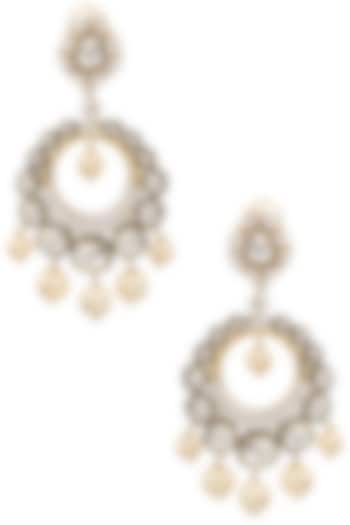 Gold Finish Kundan and Pearls Bali Earrings by Tanzila Rab