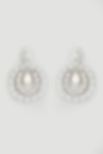 White Finish Shell Pearl Dangler Earrings In Sterling Silver by Tanzila Rab