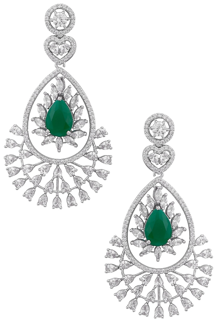 Silver plated white sapphire and emerald earrings by Tanzila Rab